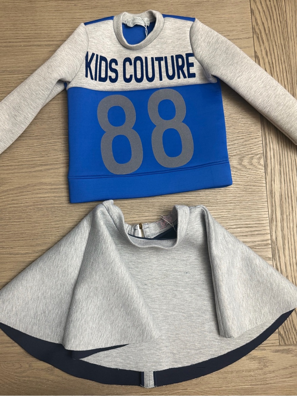 Kids Couture 4T Blue & Gray '88' Contrast Sweatshirt & Skirt